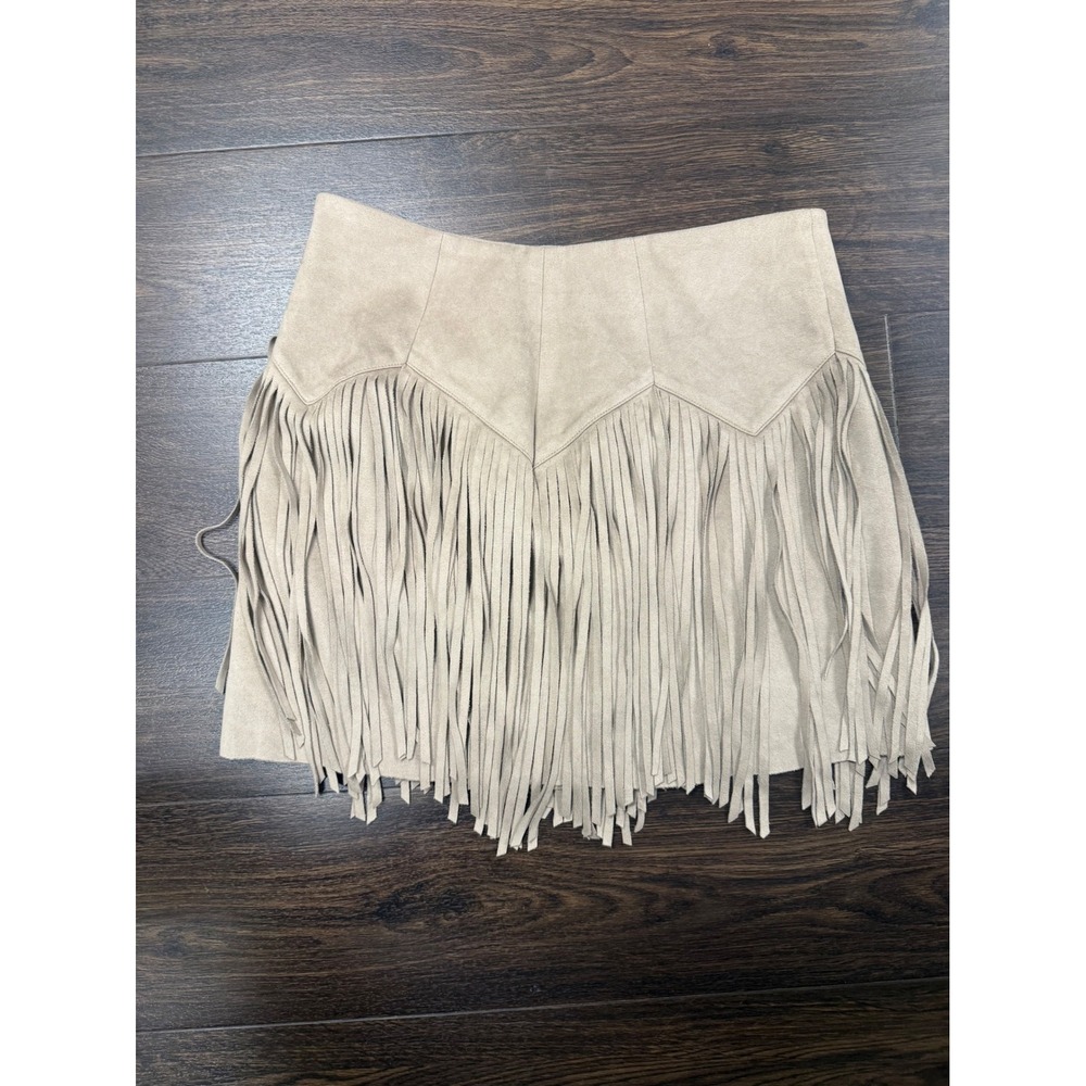 Bebe Tan Suede Fringe Mini Skirt - Size 8